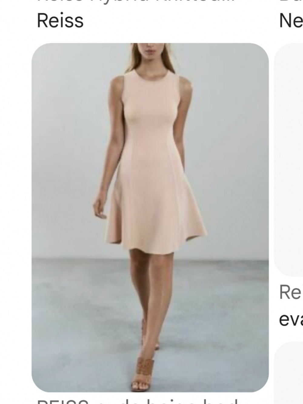 Worn once Reiss $370 minimalist knit nude pale pink fit and flare dress M
